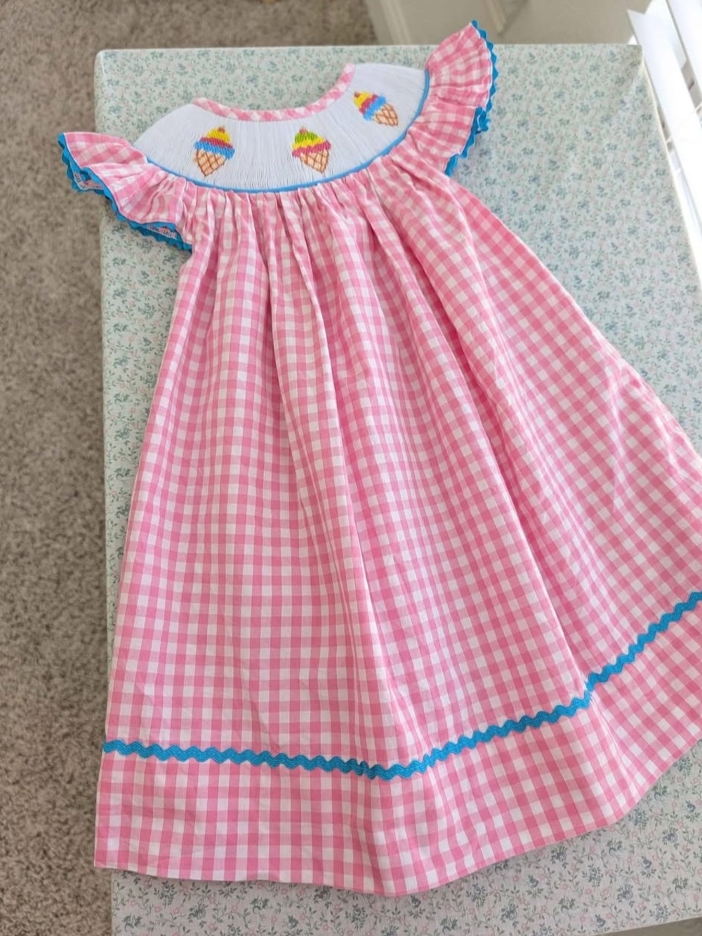 12 Mos Pink Gingham Smocked Ice Cream Dress